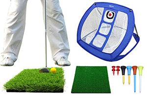 Pop Up Golf Chipping Net | Backyard Training Set with 15 Balls & 2 Hitting Mats