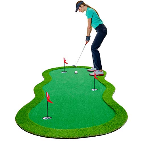 Premium S-Shape Golf Putting Greens - 4x10 Foot with 3 Holes & Flags