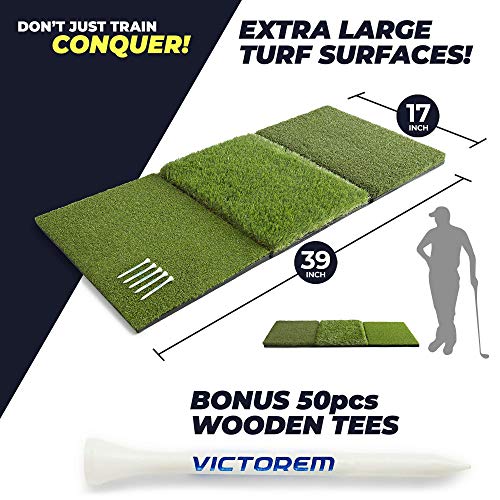 17x39 Inch Deluxe Golf Mats - 50 Wooden Tees Included