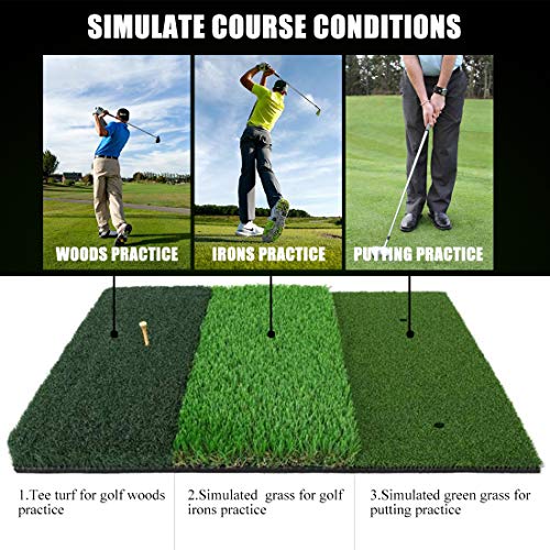 25" x 25" Golf Hitting Mat - 3-in-1 Foldable Turf Grass Mat with Balls & Tees