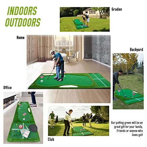 2-in-1 Golf Putting Green/Golf Hitting Mat, 10' Golf Practice Chipping
