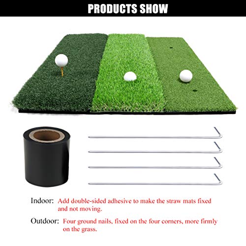 25" x 25" Golf Hitting Mat - 3-in-1 Foldable Turf Grass Mat with Balls & Tees