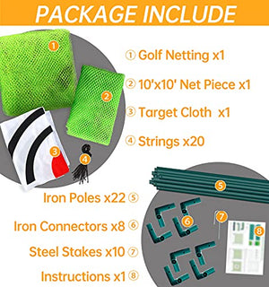10x10 Golf Cage - Deluxe Golf Cage with Golf Target & Golf Hitting Mat