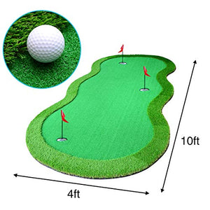 Premium S-Shape Golf Putting Greens - 4x10 Foot with 3 Holes & Flags