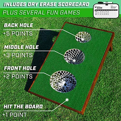 2020 Wooden Golf Cornhole Game SET - Includes Two Targets, 16 Balls, 2 Hitting Mats, Scorecard & Bag - The Golfing Eagles