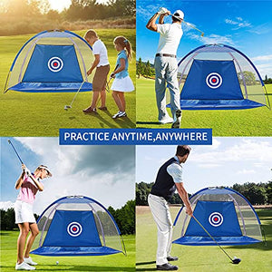 Starter Blue Golf Nets for Backyard - Kids Golf Practice Net with Golf Mat