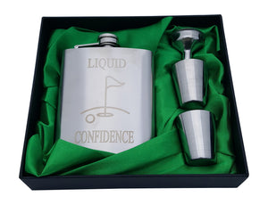 Golf Flask Gift Set - 7 oz Flask Engraved with Liquid Confidence