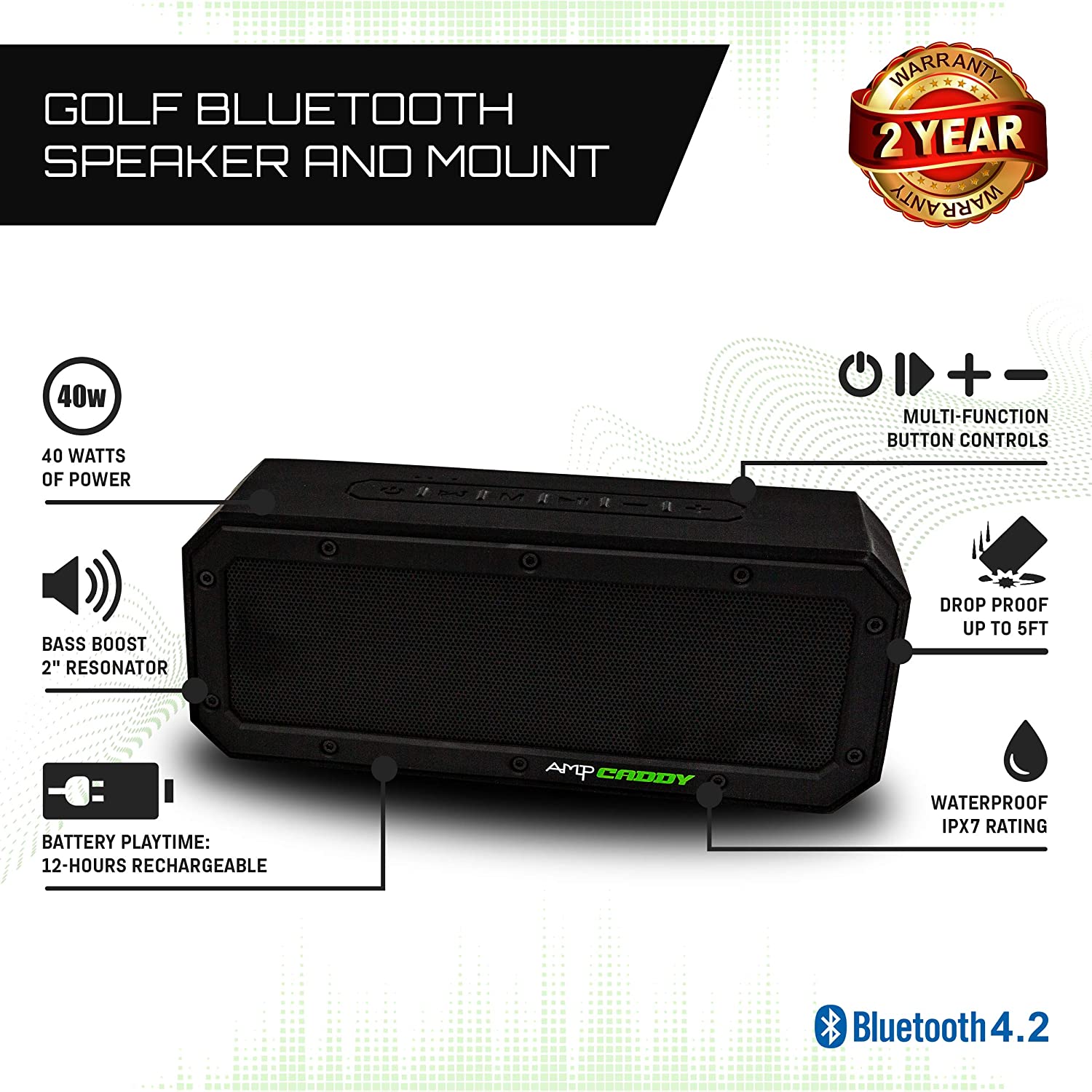 Golf Bluetooth Speaker with Mount -Golf Cart Speaker