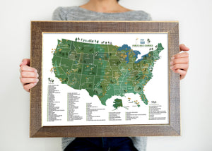 Push Pin Map Board - Golf Courses in USA Framed