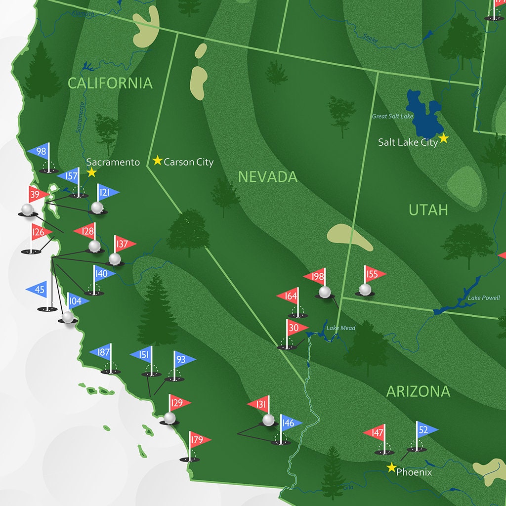 Golf Courses Tracking Map - Top 200 Golf Courses in USA - Free Golf Pins